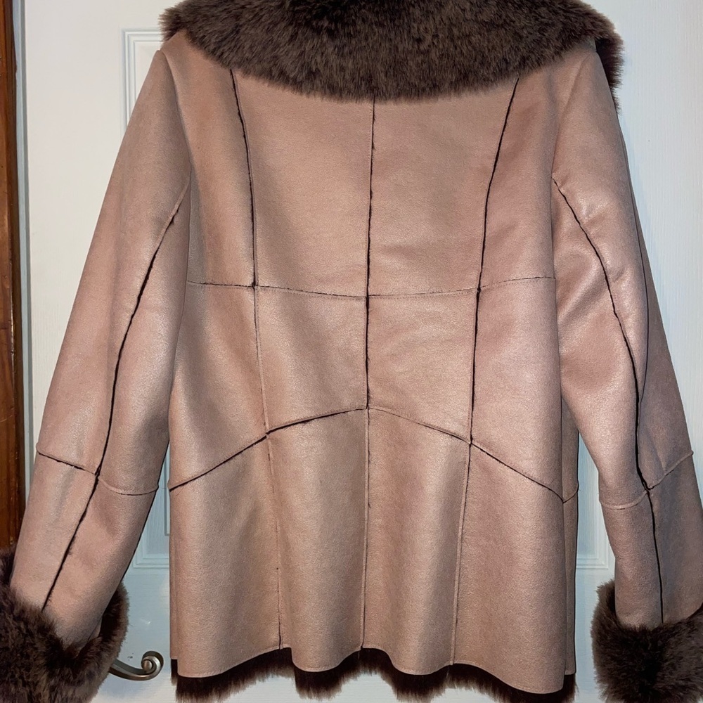 Marvin Richards Vintage Y2k Penny Lane Tan Teddy Jacket with Fur Trim - Picture 4 of 7